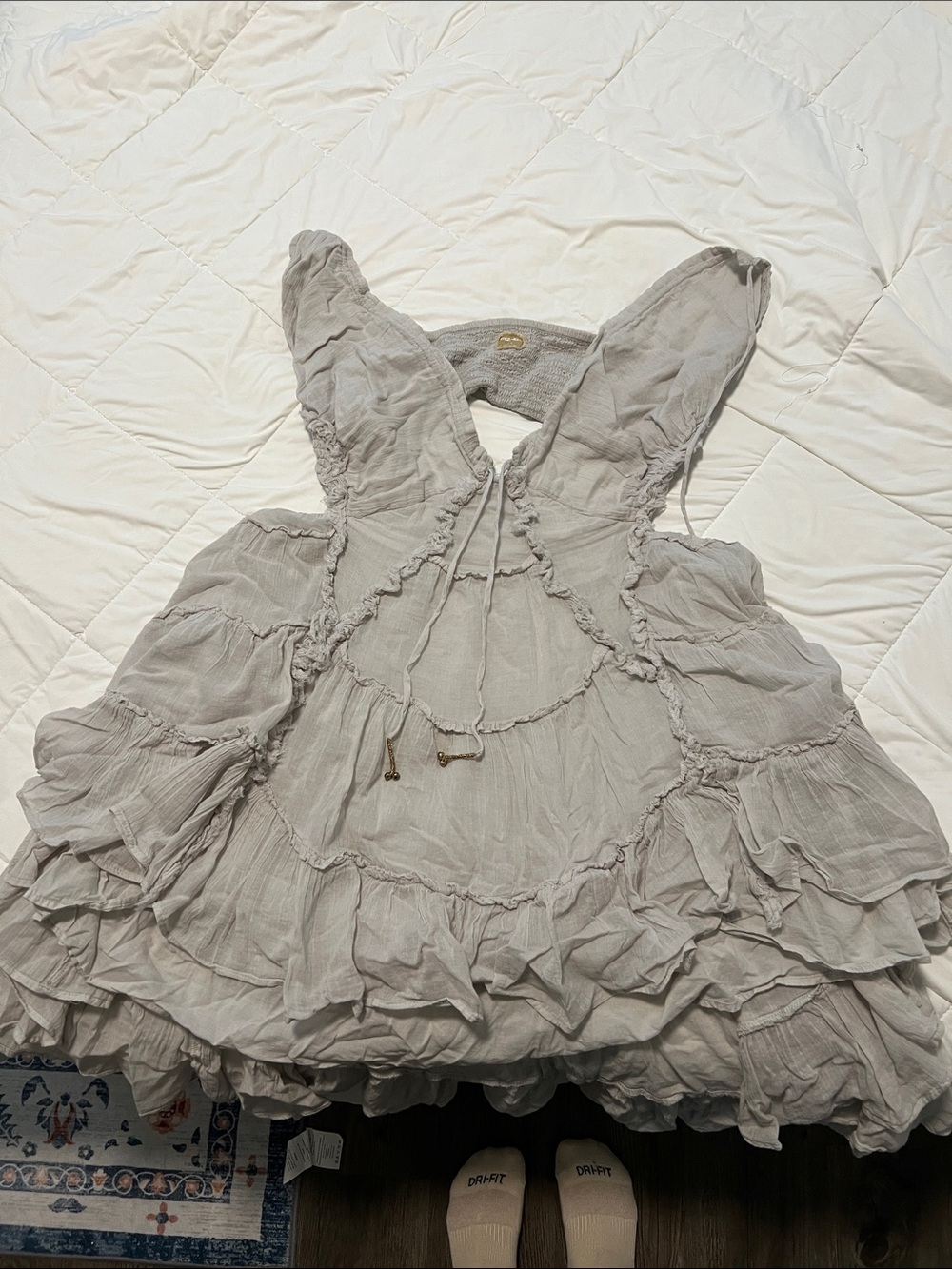 Free People Coconico Ruffled Boho Mini Dress In Swiss Coffee - Picture 6 of 7
